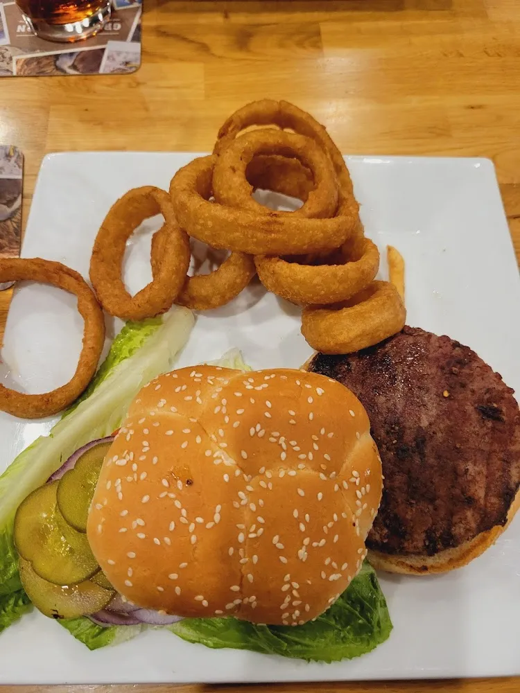 Burger and Onion Rings